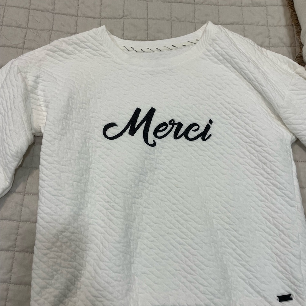 Marc New York White Sweatshirt with Black Merci Print